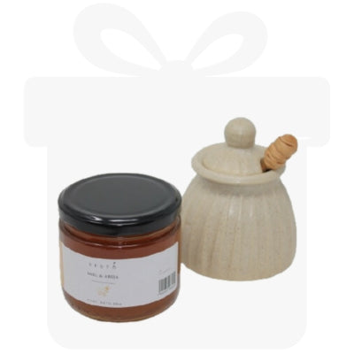 MIEL DE ABEJA MULTIFLORAL MIELERO DE CERÁMICA Y PALITO MIEL