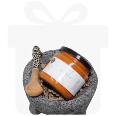 SALSA DE CHIPOTLE O SALSA MACHA MOLCAJETE DE PIEDRA Y CUCHARA JAGUAR